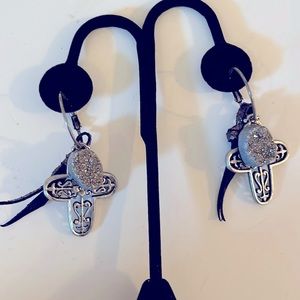 Druzy stone with cross earrings